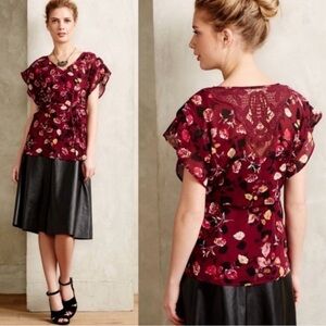 Anthropologie Meadow Rue Floral Lace Sheer Fairy Blouse Coquette Boho Top Sz M